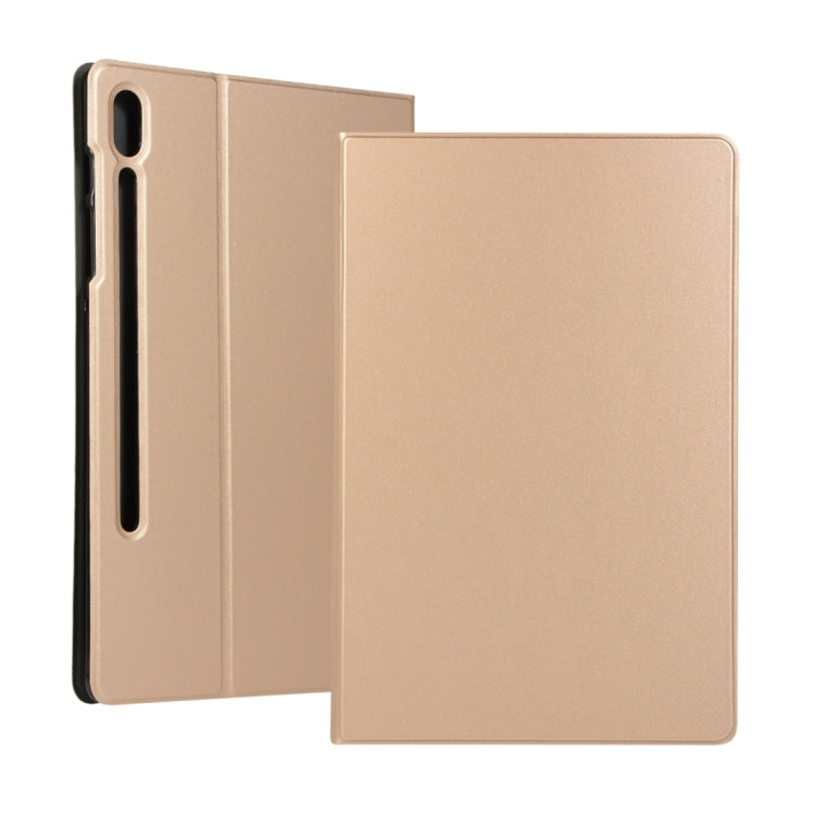 For Samsung Galaxy Tab S8 Ultra Elasticity Leather Tablet Case with Holder(Gold) by buy2fix
