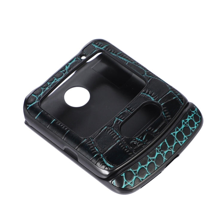For Motorola Moto Razr 5G Crocodile Top Layer Cowhide Leather Phone Case(Cyan Blue) by buy2fix