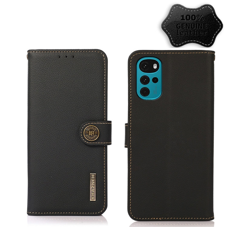 For Motorola Moto G22 KHAZNEH Custer Genuine Leather RFID Phone Case(Black) - Motorola Cases by buy2fix | Online Shopping UK | buy2fix