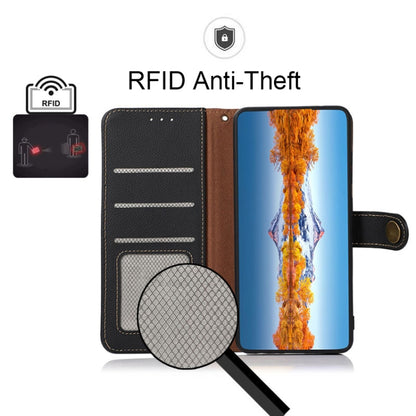 For Motorola Moto G22 KHAZNEH Custer Genuine Leather RFID Phone Case(Black) - Motorola Cases by buy2fix | Online Shopping UK | buy2fix