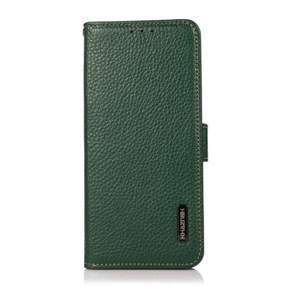 For Motorola Moto G22 KHAZNEH Side-Magnetic Litchi Genuine Leather RFID Phone Case(Green) - Motorola Cases by buy2fix | Online Shopping UK | buy2fix