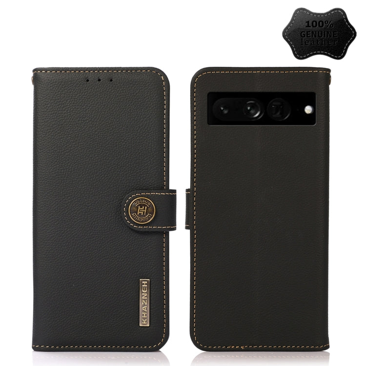 For Google Pixel 7 Pro 5G KHAZNEH Custer Genuine Leather RFID Phone Case(Black) - Google Cases by buy2fix | Online Shopping UK | buy2fix