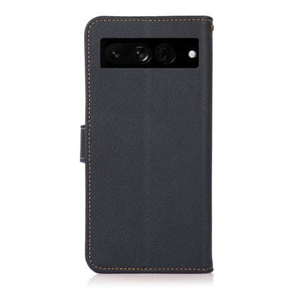 For Google Pixel 7 Pro 5G KHAZNEH Custer Genuine Leather RFID Phone Case(Blue) - Google Cases by buy2fix | Online Shopping UK | buy2fix