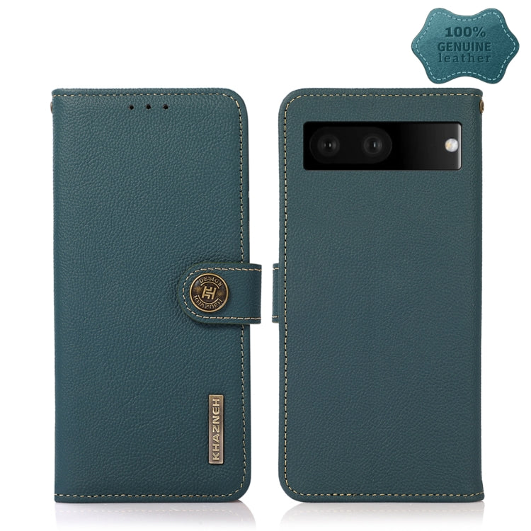 For Google Pixel 7 5G KHAZNEH Custer Genuine Leather RFID Phone Case(Green) - Google Cases by buy2fix | Online Shopping UK | buy2fix