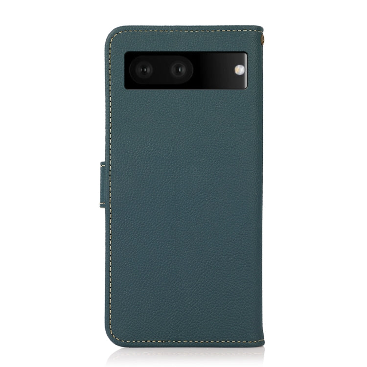 For Google Pixel 7 5G KHAZNEH Custer Genuine Leather RFID Phone Case(Green) - Google Cases by buy2fix | Online Shopping UK | buy2fix