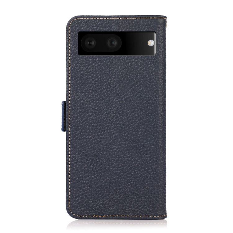For Google Pixel 7 5G KHAZNEH Side-Magnetic Litchi Genuine Leather RFID Phone Case(Blue) - Google Cases by buy2fix | Online Shopping UK | buy2fix