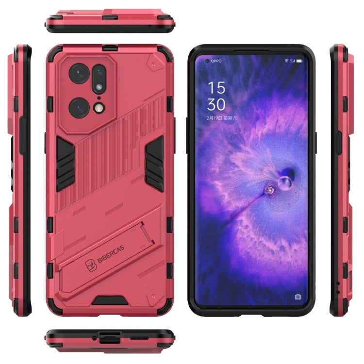 For OPPO Find X5 Pro Punk Armor 2 in 1 PC + TPU Shockproof Phone Case with Invisible Holder(Light Red) - OPPO Cases by buy2fix | Online Shopping UK | buy2fix