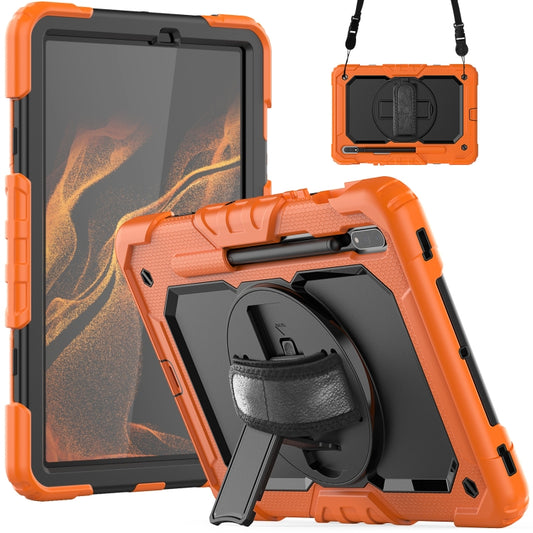 For Samsung Galaxy Tab S8 11 inch SM-X700 Silicone + PC Tablet Case with Shoulder Strap(Orange+Black) by buy2fix