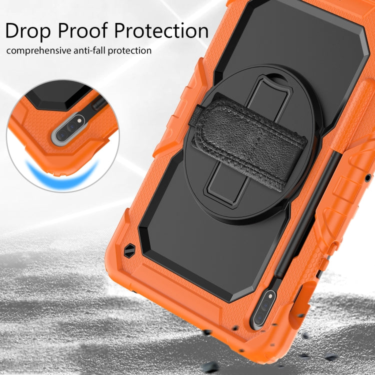 For Samsung Galaxy Tab S8 11 inch SM-X700 Silicone + PC Tablet Case with Shoulder Strap(Orange+Black) by buy2fix