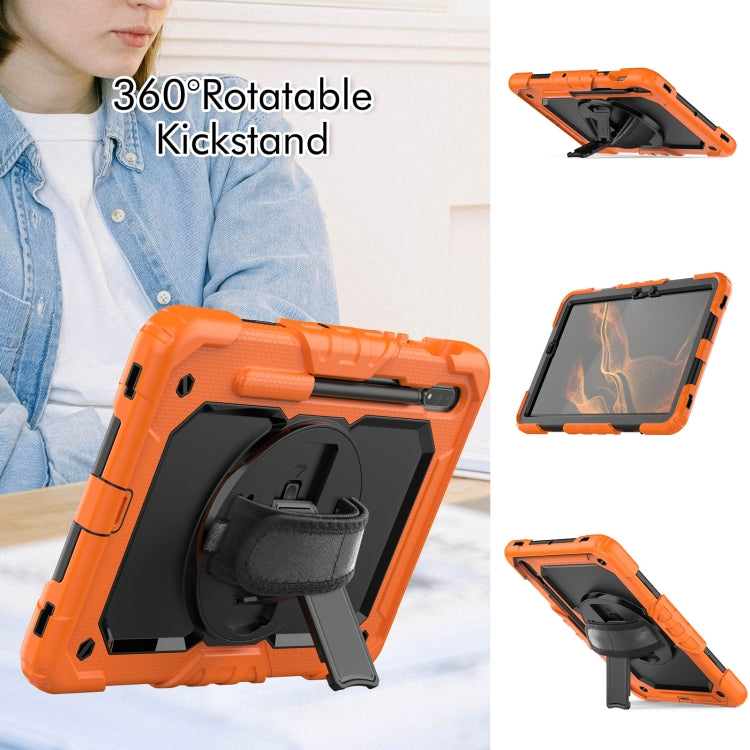 For Samsung Galaxy Tab S8 11 inch SM-X700 Silicone + PC Tablet Case with Shoulder Strap(Orange+Black) by buy2fix