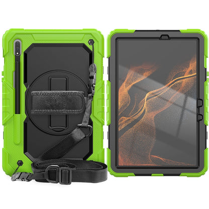 For Samsung Galaxy Tab S8 11 inch SM-X700 Silicone + PC Tablet Case with Shoulder Strap(Yellow Green+Black) by buy2fix