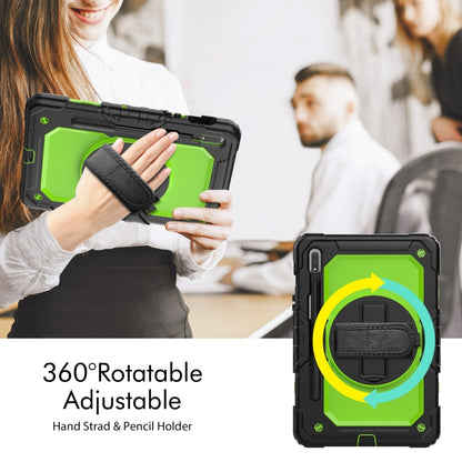For Samsung Galaxy Tab S8 11 inch SM-X700 Silicone + PC Tablet Case with Shoulder Strap(Black+Yellow Green) by buy2fix