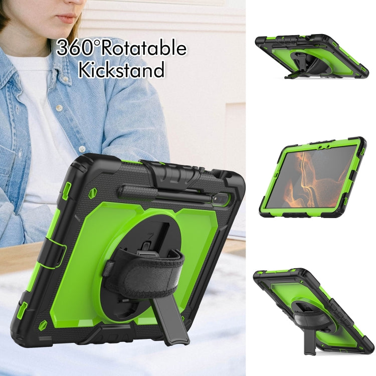 For Samsung Galaxy Tab S8 11 inch SM-X700 Silicone + PC Tablet Case with Shoulder Strap(Black+Yellow Green) by buy2fix
