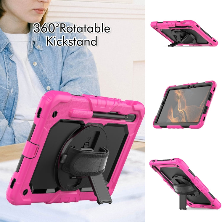 For Samsung Galaxy Tab S8 11 inch SM-X700 Silicone + PC Tablet Case with Shoulder Strap(Rose Red+Black) by buy2fix