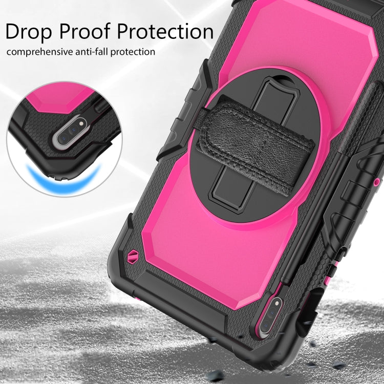 For Samsung Galaxy Tab S8 11 inch SM-X700 Silicone + PC Tablet Case with Shoulder Strap(Black+Rose Red) by buy2fix