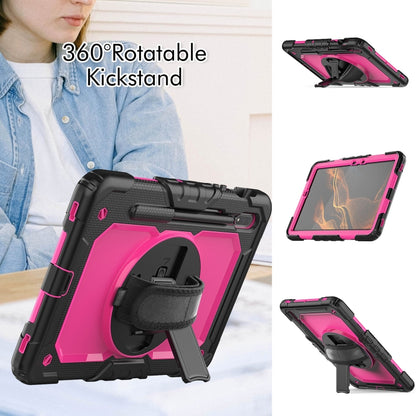 For Samsung Galaxy Tab S8 11 inch SM-X700 Silicone + PC Tablet Case with Shoulder Strap(Black+Rose Red) by buy2fix