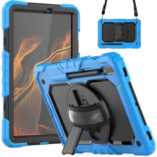 For Samsung Galaxy Tab S8 11 inch SM-X700 Silicone + PC Tablet Case with Shoulder Strap(Light Blue+Black) by buy2fix
