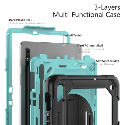 For Samsung Galaxy Tab S8 11 inch SM-X700 Silicone + PC Tablet Case with Shoulder Strap(Black+Light Blue) by buy2fix