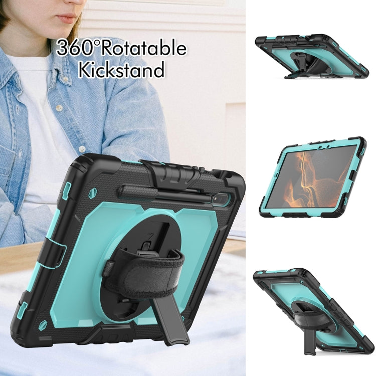 For Samsung Galaxy Tab S8 11 inch SM-X700 Silicone + PC Tablet Case with Shoulder Strap(Black+Light Blue) by buy2fix