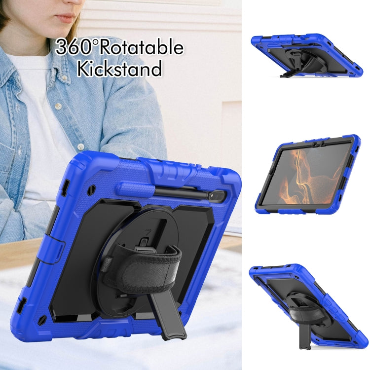 For Samsung Galaxy Tab S8 11 inch SM-X700 Silicone + PC Tablet Case with Shoulder Strap(Dark Blue+Black) by buy2fix