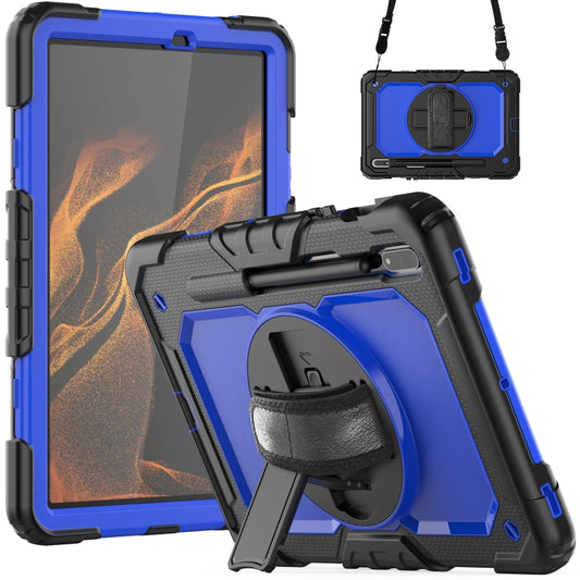 For Samsung Galaxy Tab S8 11 inch SM-X700 Silicone + PC Tablet Case with Shoulder Strap(Black+Dark Blue) by buy2fix