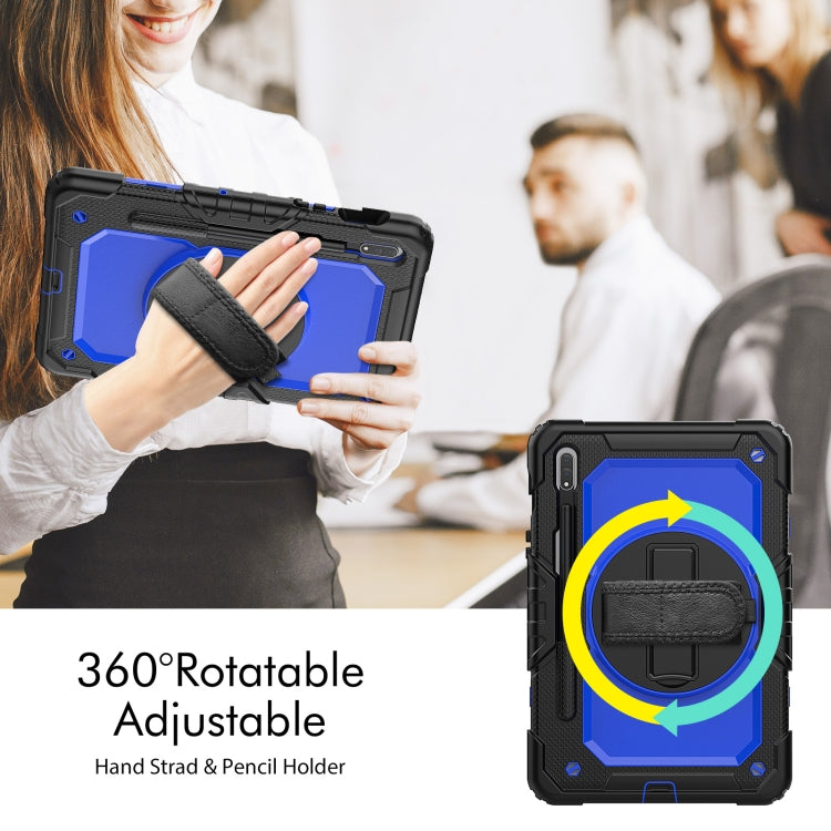 For Samsung Galaxy Tab S8 11 inch SM-X700 Silicone + PC Tablet Case with Shoulder Strap(Black+Dark Blue) by buy2fix