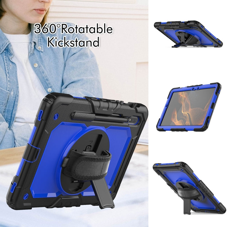For Samsung Galaxy Tab S8 11 inch SM-X700 Silicone + PC Tablet Case with Shoulder Strap(Black+Dark Blue) by buy2fix