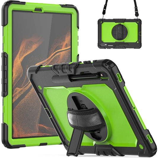 For Samsung Galaxy Tab S8+ 12.4 inch SM-X800 Silicone + PC Tablet Case with Shoulder Strap(Black+Yellow Green) by buy2fix