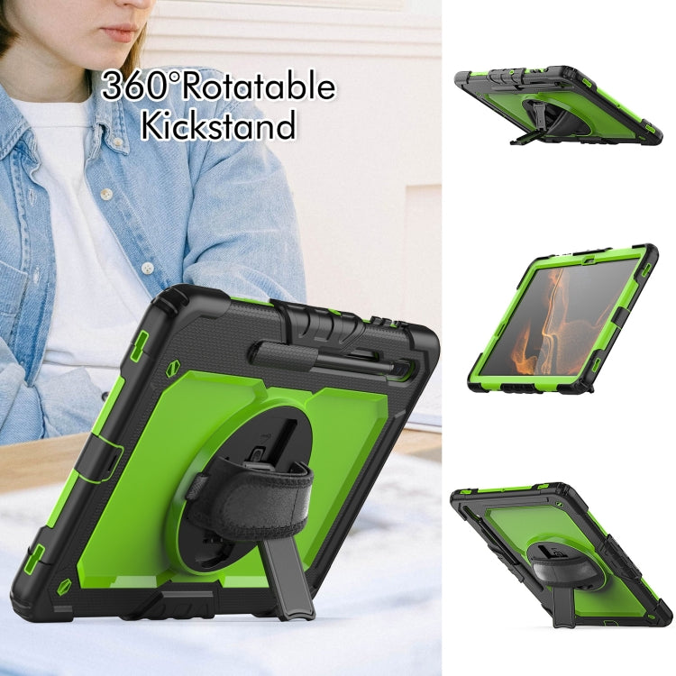 For Samsung Galaxy Tab S8+ 12.4 inch SM-X800 Silicone + PC Tablet Case with Shoulder Strap(Black+Yellow Green) by buy2fix