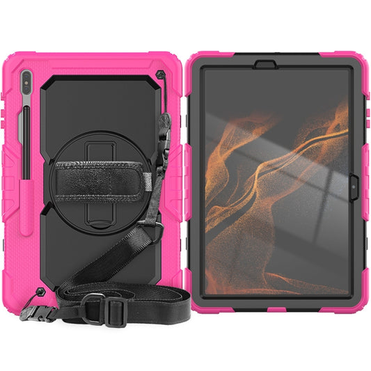 For Samsung Galaxy Tab S8+ 12.4 inch SM-X800 Silicone + PC Tablet Case with Shoulder Strap(Rose Red+Black) by buy2fix
