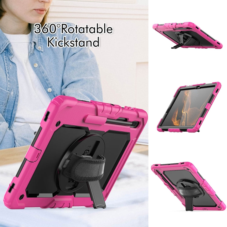 For Samsung Galaxy Tab S8+ 12.4 inch SM-X800 Silicone + PC Tablet Case with Shoulder Strap(Rose Red+Black) by buy2fix
