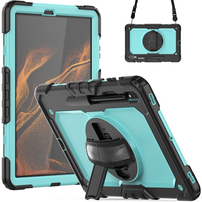 For Samsung Galaxy Tab S8+ 12.4 inch SM-X800 Silicone + PC Tablet Case with Shoulder Strap(Black+Light Blue) by buy2fix