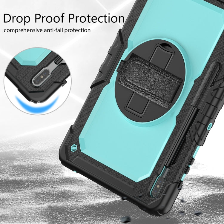 For Samsung Galaxy Tab S8+ 12.4 inch SM-X800 Silicone + PC Tablet Case with Shoulder Strap(Black+Light Blue) by buy2fix