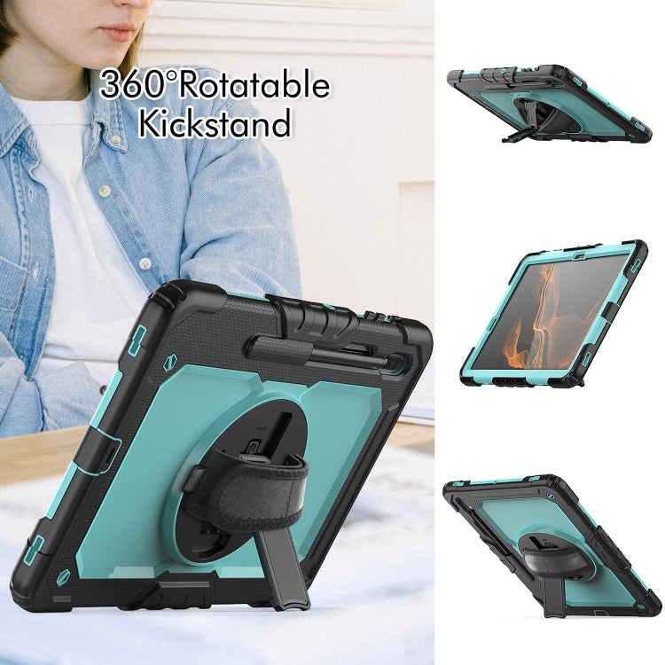 For Samsung Galaxy Tab S8+ 12.4 inch SM-X800 Silicone + PC Tablet Case with Shoulder Strap(Black+Light Blue) by buy2fix