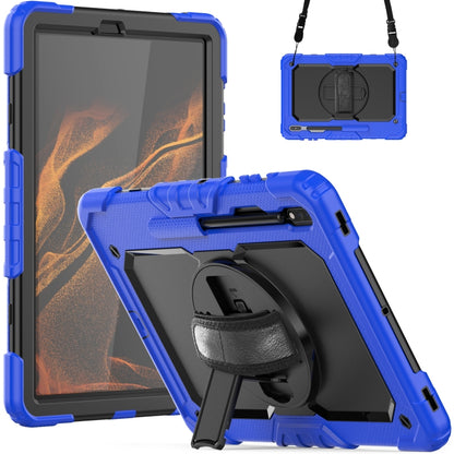 For Samsung Galaxy Tab S8+ 12.4 inch SM-X800 Silicone + PC Tablet Case with Shoulder Strap(Dark Blue+Black) by buy2fix