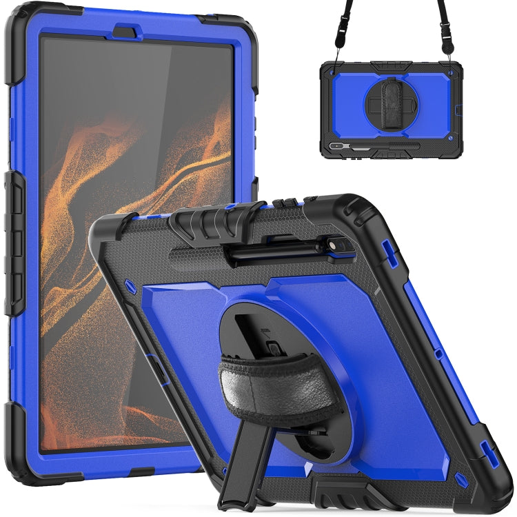 For Samsung Galaxy Tab S8+ 12.4 inch SM-X800 Silicone + PC Tablet Case with Shoulder Strap(Black+Dark Blue) by buy2fix