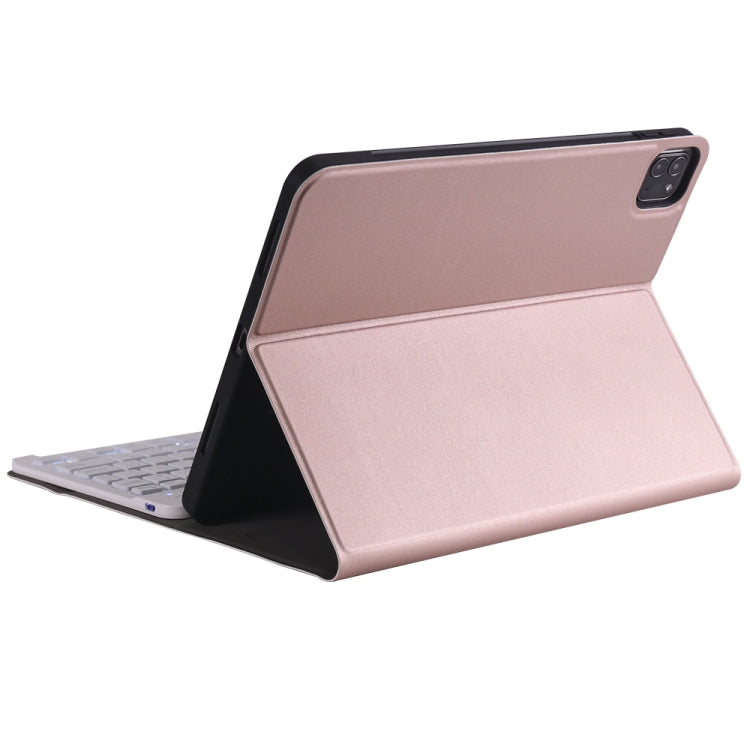 A11BS Lambskin Texture Ultra-thin Bluetooth Keyboard Leather Case with Pen Holder & Backlight For iPad Air 5 2022 / Air 4 2020 10.9 & Pro 11 inch 2021 / 2020 / 2018(Rose Gold) - Universal by buy2fix | Online Shopping UK | buy2fix