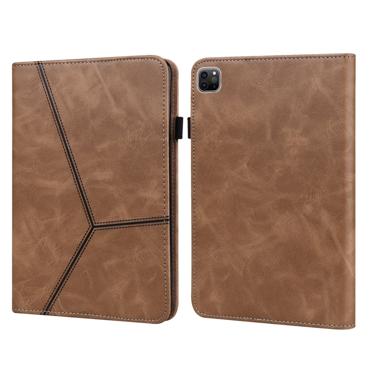 For iPad Pro 12.9 2022 / 2021 / 2020 / 2018 Solid Color Embossed Striped Leather Case(Brown) - iPad Pro 12.9 (2022/2021) Cases by buy2fix | Online Shopping UK | buy2fix
