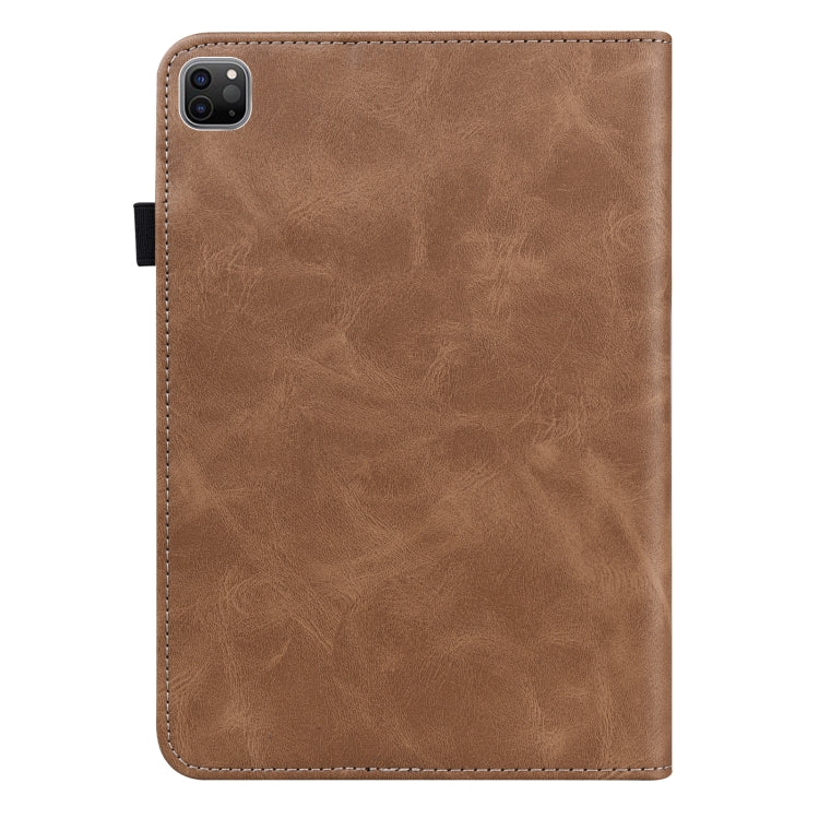 For iPad Pro 12.9 2022 / 2021 / 2020 / 2018 Solid Color Embossed Striped Leather Case(Brown) - iPad Pro 12.9 (2022/2021) Cases by buy2fix | Online Shopping UK | buy2fix