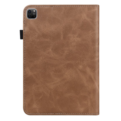 For iPad Pro 12.9 2022 / 2021 / 2020 / 2018 Solid Color Embossed Striped Leather Case(Brown) - iPad Pro 12.9 (2022/2021) Cases by buy2fix | Online Shopping UK | buy2fix