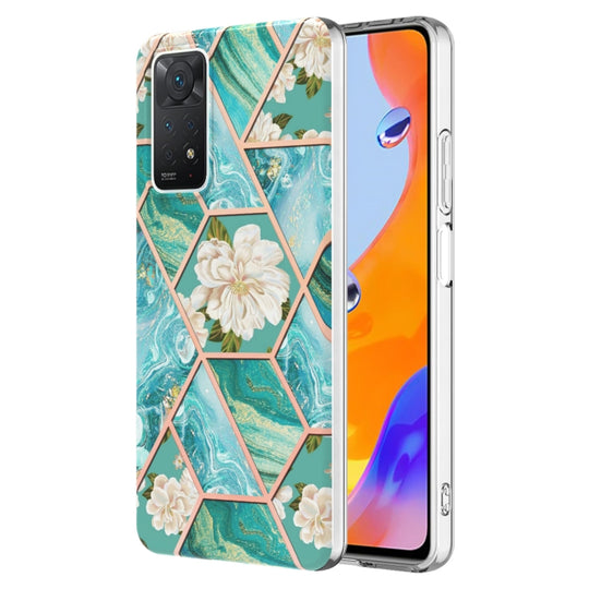 For Xiaomi Redmi Note 11 Pro 5G / 4G Splicing Marble Flower Pattern TPU Phone Case(Blue Flower)