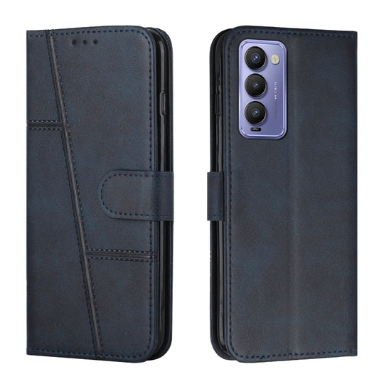 For Tecno Camon 18 / 18P Stitching Calf Texture Buckle Leather Phone Case(Blue)