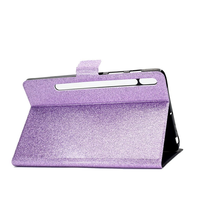 For Samsung Galaxy Tab S8 / S7 Varnish Glitter Powder Smart Leather Tablet Case(Purple) by buy2fix