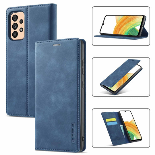 For Samsung Galaxy A33 5G LC.IMEEKE Strong Magnetism Matte TPU + PU Leather Phone Case(Blue)