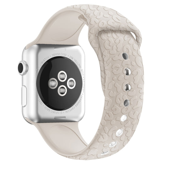 Leopard Embossing Silicone Watch Band For Apple Watch Ultra 49mm&Watch Ultra 2 49mm / Series 9&8&7 45mm / SE 3&SE 2&6&SE&5&4 44mm / 3&2&1 42mm(Beige White)