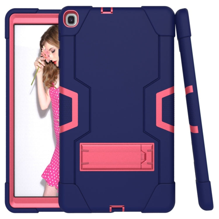 For Galaxy Tab A 10.1 (2019) T510 Contrast Color Silicone + PC Combination Case with Holder(Navy Blue + Rose Red) - Tab A 10.1 (2019) T510 / T515 by buy2fix | Online Shopping UK | buy2fix