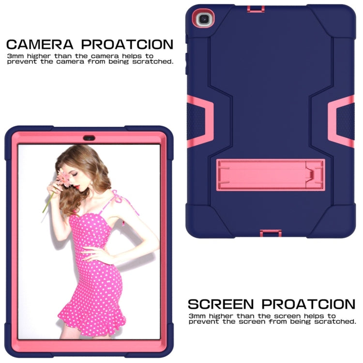 For Galaxy Tab A 10.1 (2019) T510 Contrast Color Silicone + PC Combination Case with Holder(Navy Blue + Rose Red) - Tab A 10.1 (2019) T510 / T515 by buy2fix | Online Shopping UK | buy2fix