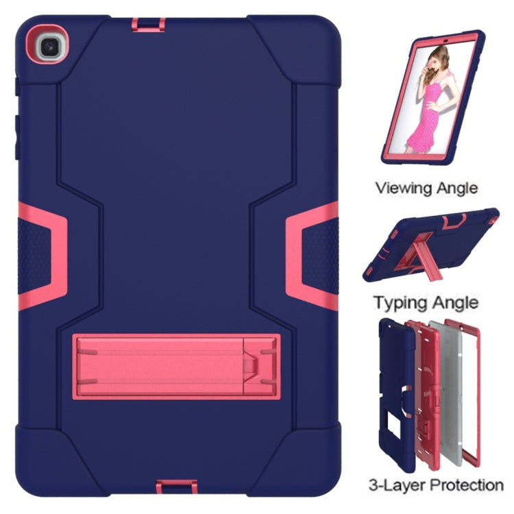 For Galaxy Tab A 10.1 (2019) T510 Contrast Color Silicone + PC Combination Case with Holder(Navy Blue + Rose Red) - Tab A 10.1 (2019) T510 / T515 by buy2fix | Online Shopping UK | buy2fix