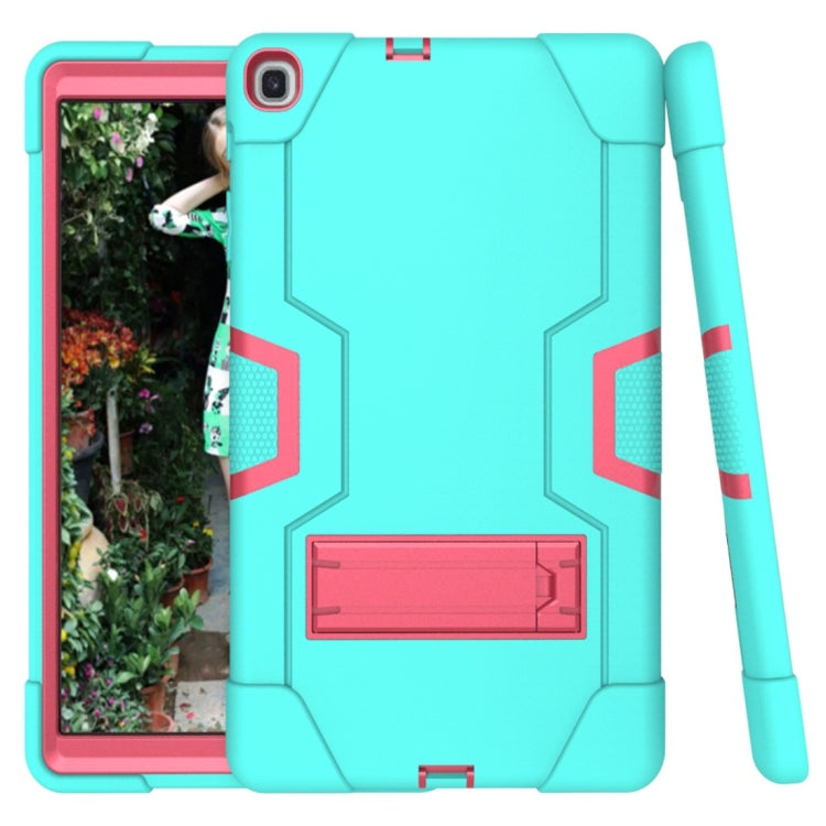 For Galaxy Tab A 10.1 (2019) T510 Contrast Color Silicone + PC Combination Case with Holder(Aqua + Rose Red) - Tab A 10.1 (2019) T510 / T515 by buy2fix | Online Shopping UK | buy2fix
