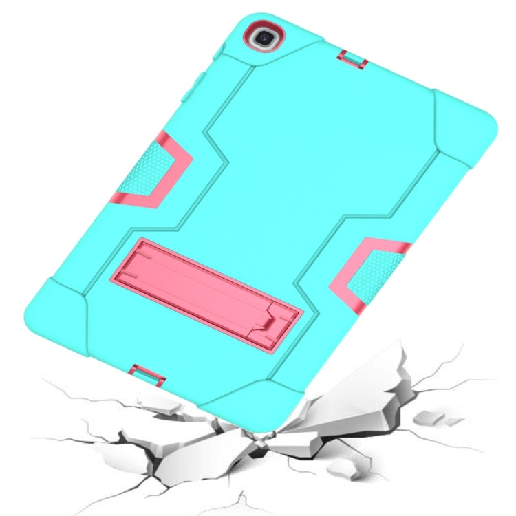 For Galaxy Tab A 10.1 (2019) T510 Contrast Color Silicone + PC Combination Case with Holder(Aqua + Rose Red) - Tab A 10.1 (2019) T510 / T515 by buy2fix | Online Shopping UK | buy2fix